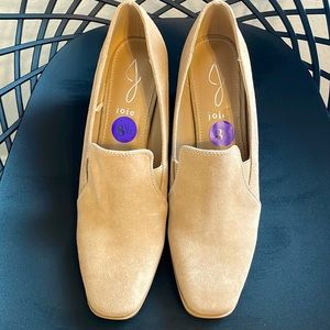 JOIE Wevenly Suede Block Heel Closed Toe Shoes Tan Sz 8.5